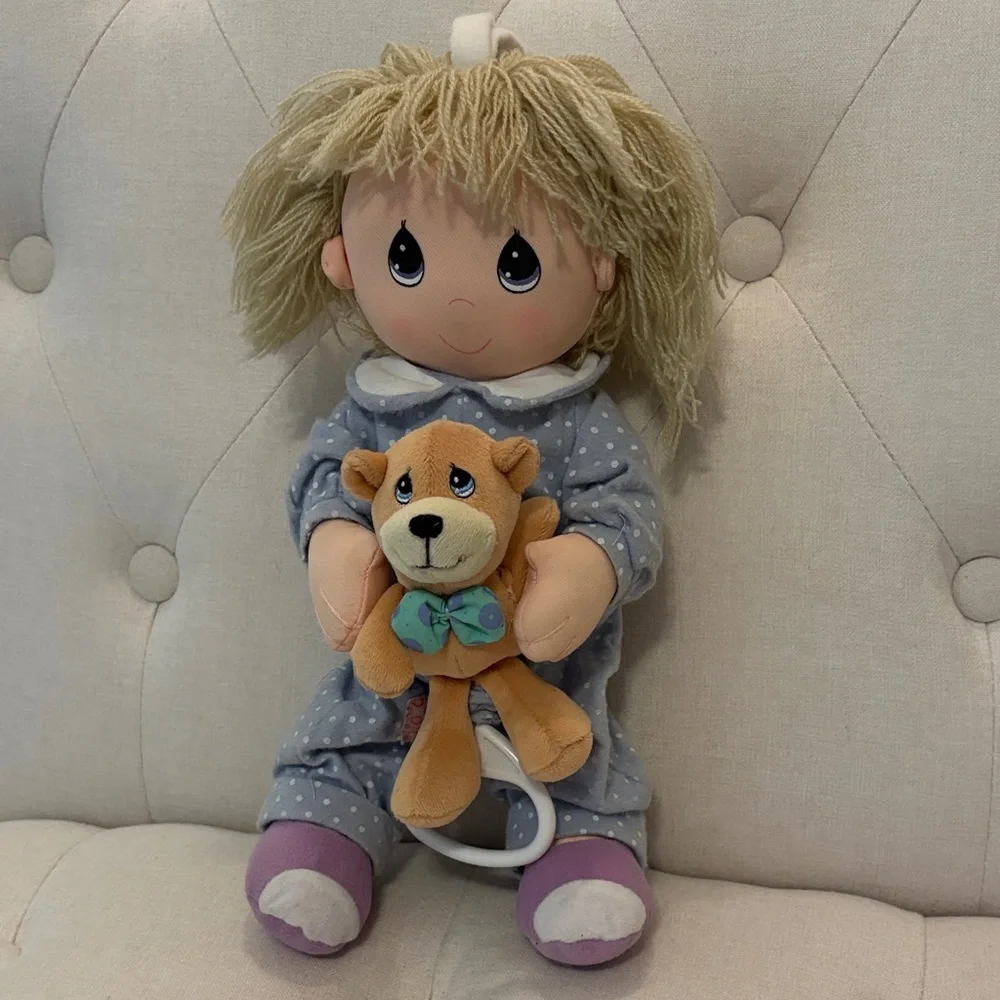 Vintage Precious Moments Musical Plush Baby Doll with BrownTeddy 12” - Picture 5 of 8